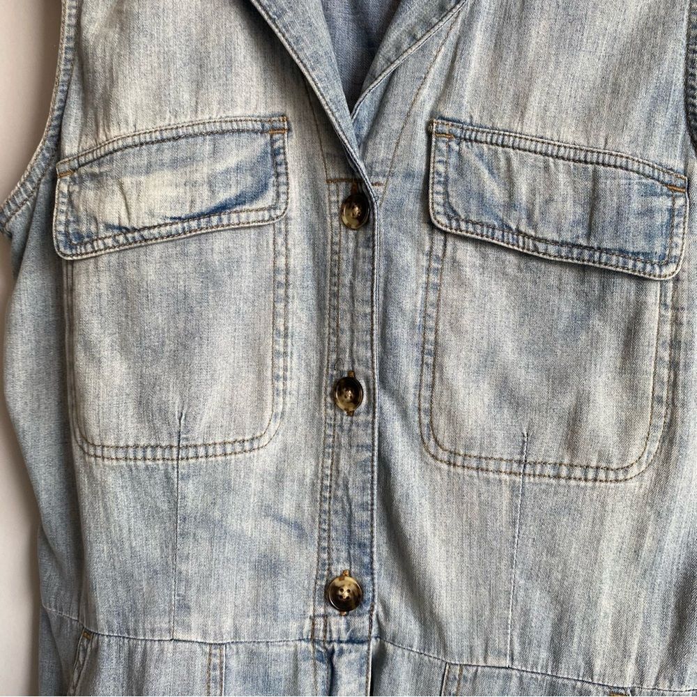 Faherty Utility Denim Chambray Button Up Romper - image 3